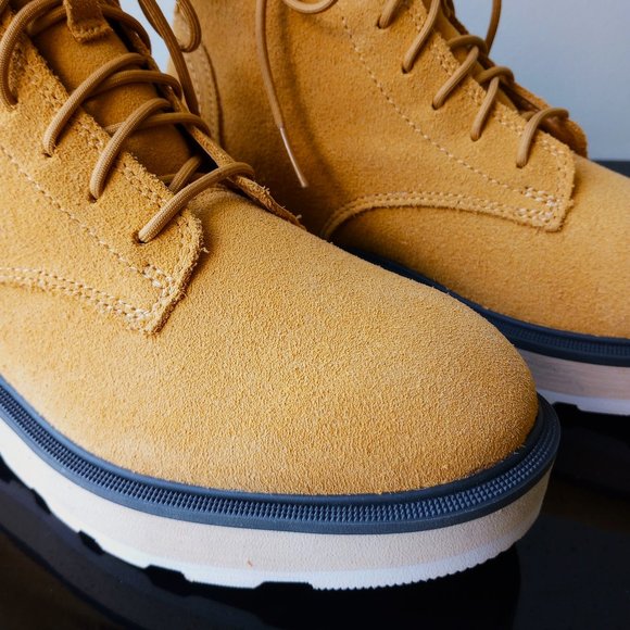 Sorel Women's Hi-Line Lace-Up Waterproof Combat Boot in Lovely GEO Yellow / Jet - Picture 4 of 14